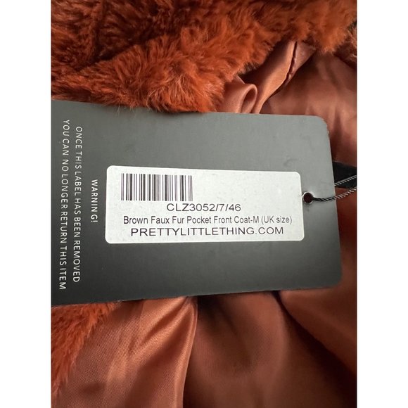 NWT PrettyLittleThings Brown Faux Fur Pocket Front Coat - Size Medium - Picture 8 of 10